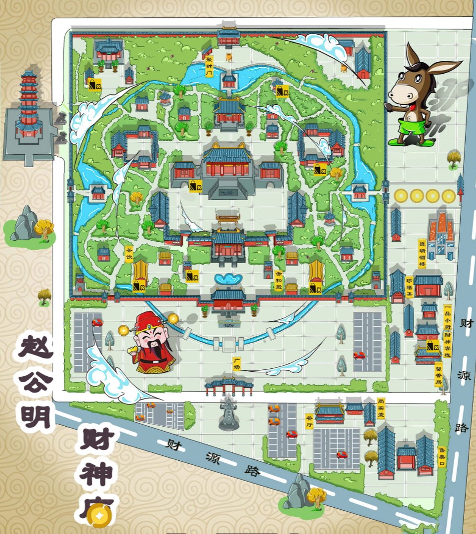 榆树寺庙类手绘地图